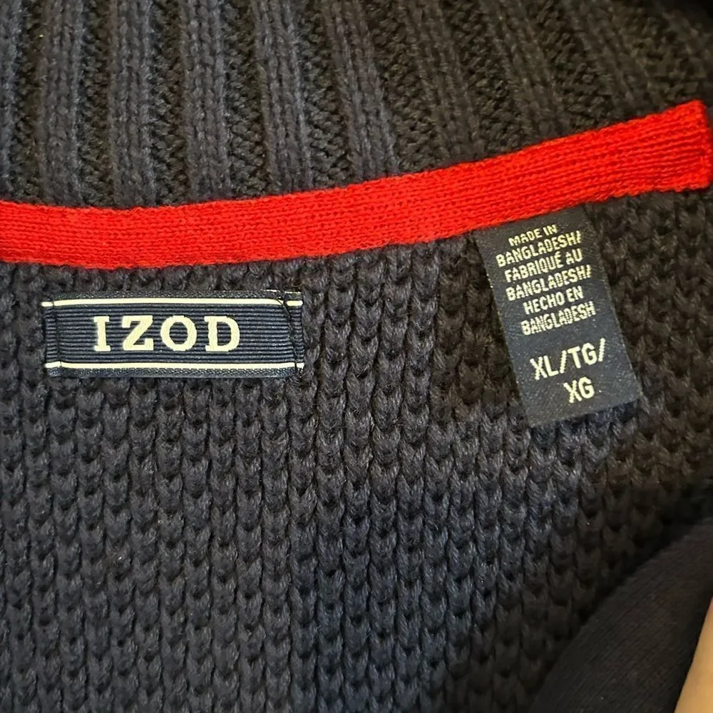 IZOD Navy Blue Fair Isle 1/4 Zip Classic Pullover Sweater XL
